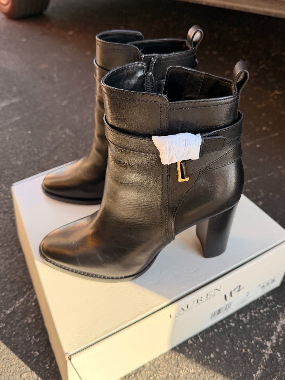 New Lauren Ralph Lauren High Heel Ankle Black Leather Booties Women's Size 8.5